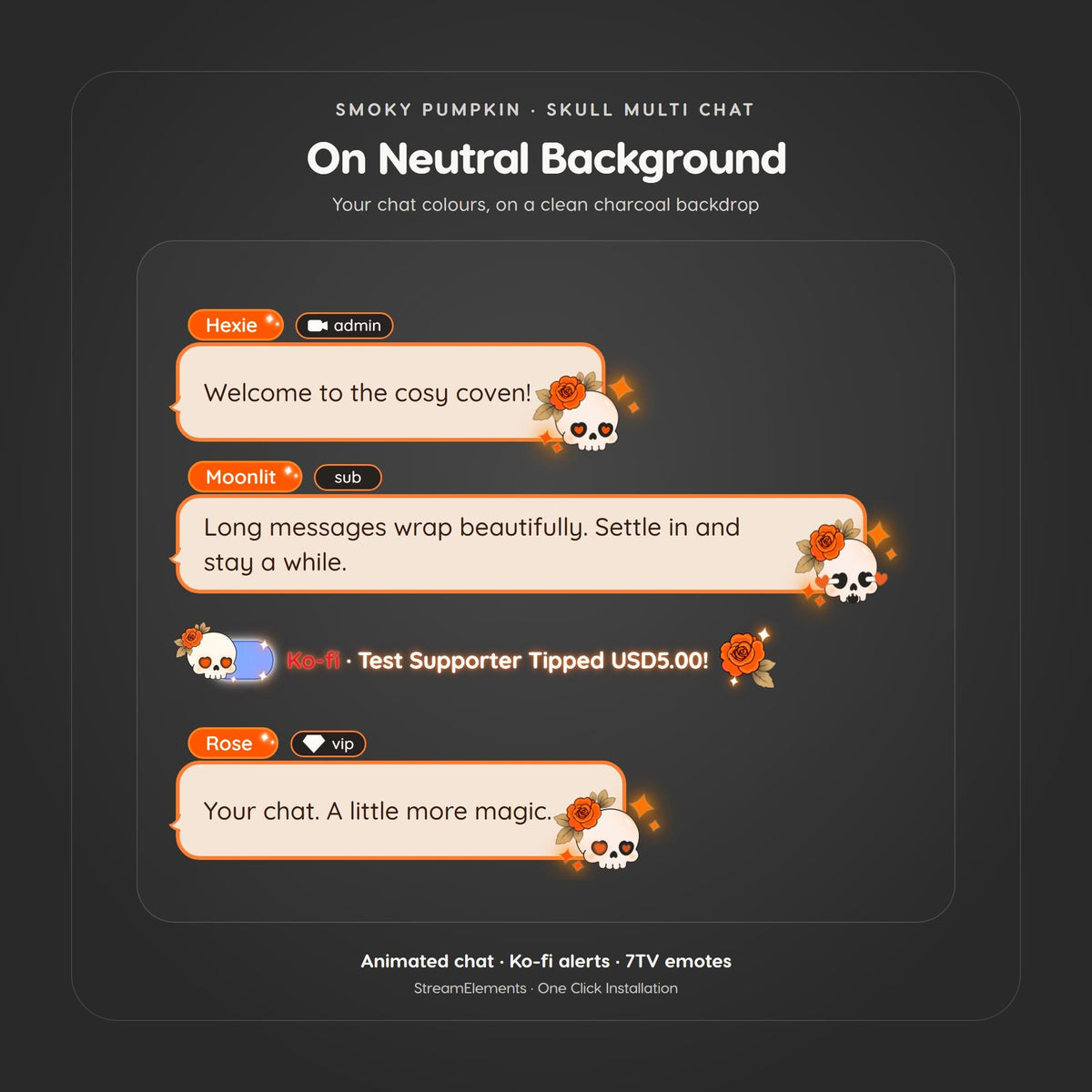 Multichat Halloween Skull Widget for Twitch & Kick, Throne, Ko-fi Alerts, 7TV Emotes, StreamElements OBS