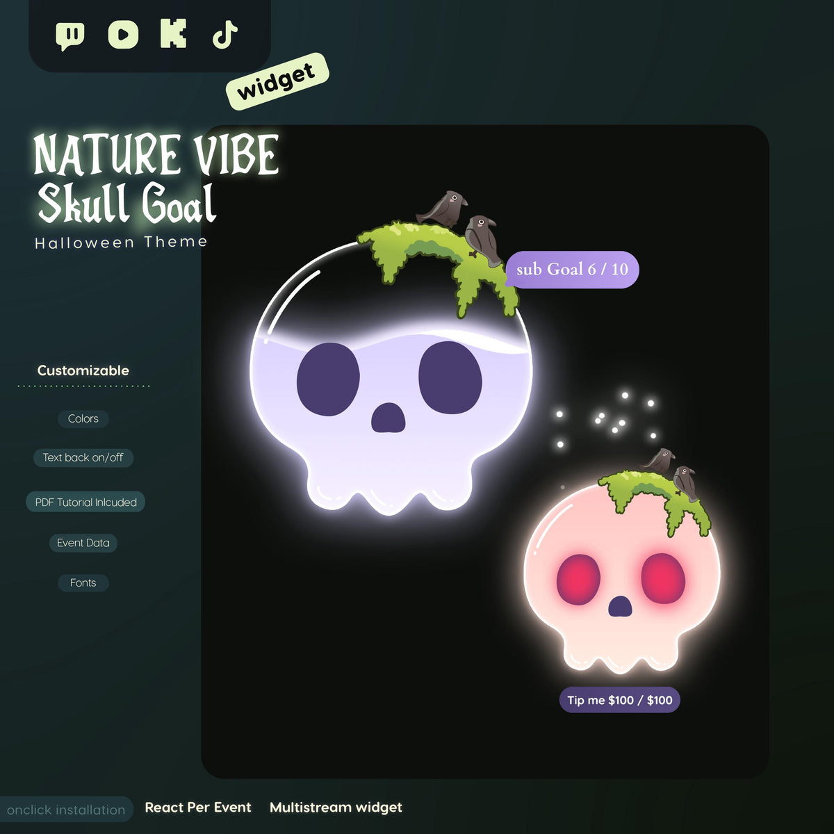 Animated Halloween Skull Goal Widget | Twitch, YouTube, Kick, TikTok Stream Overlay (Digital Download)