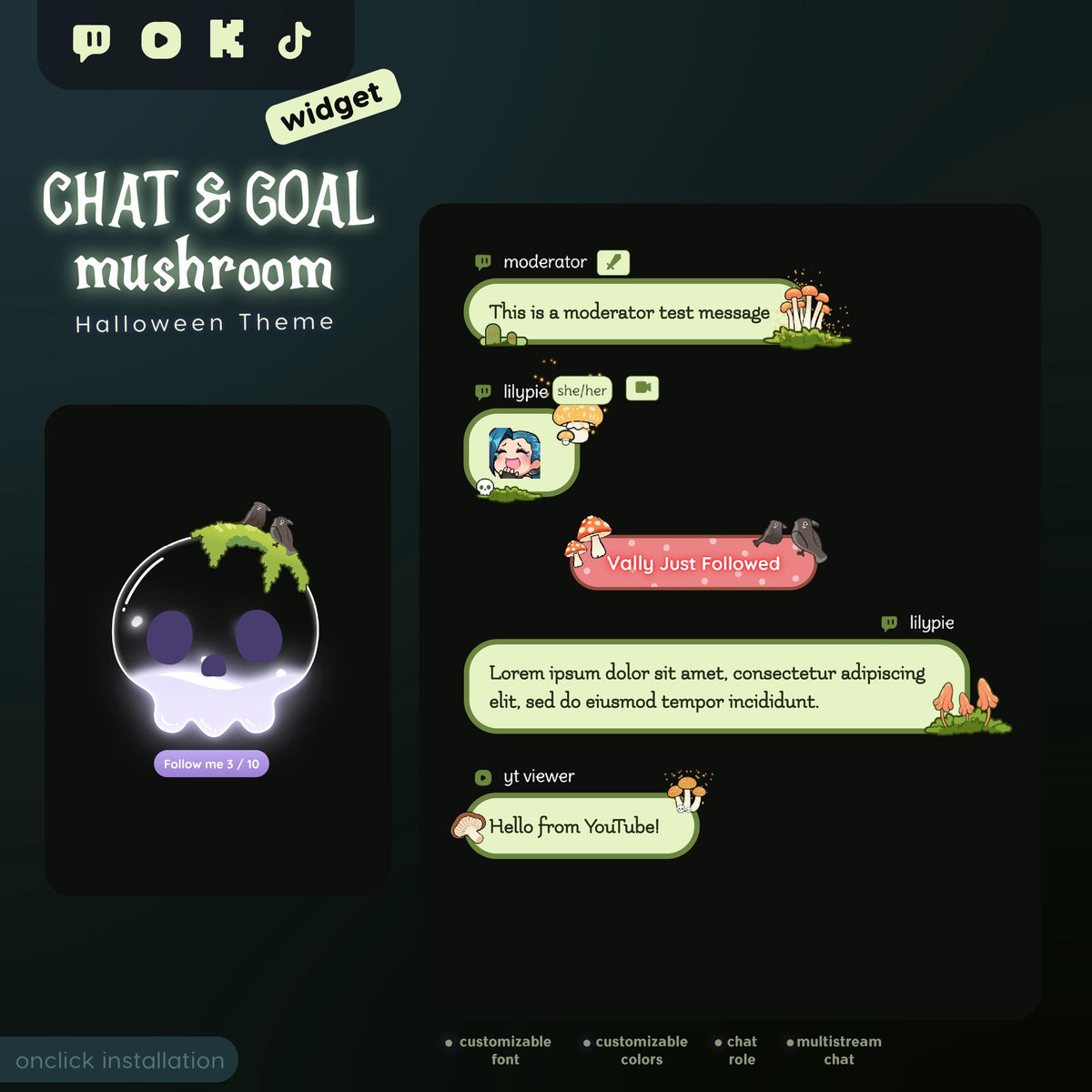 Halloween Mushroom Chat Box & Skull Goal Widget Bundle (Digital Download)