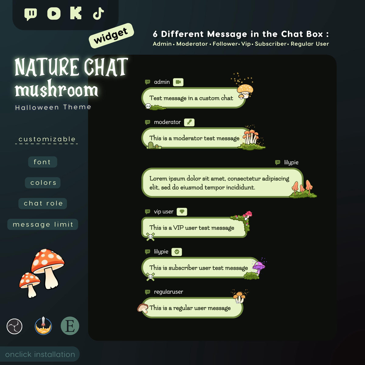 Halloween Mushroom Chat Box & Skull Goal Widget Bundle (Digital Download)