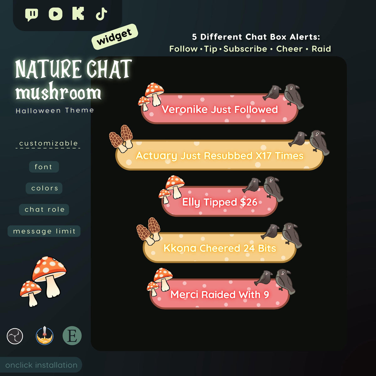 Halloween Mushroom Chat Box & Skull Goal Widget Bundle (Digital Download)