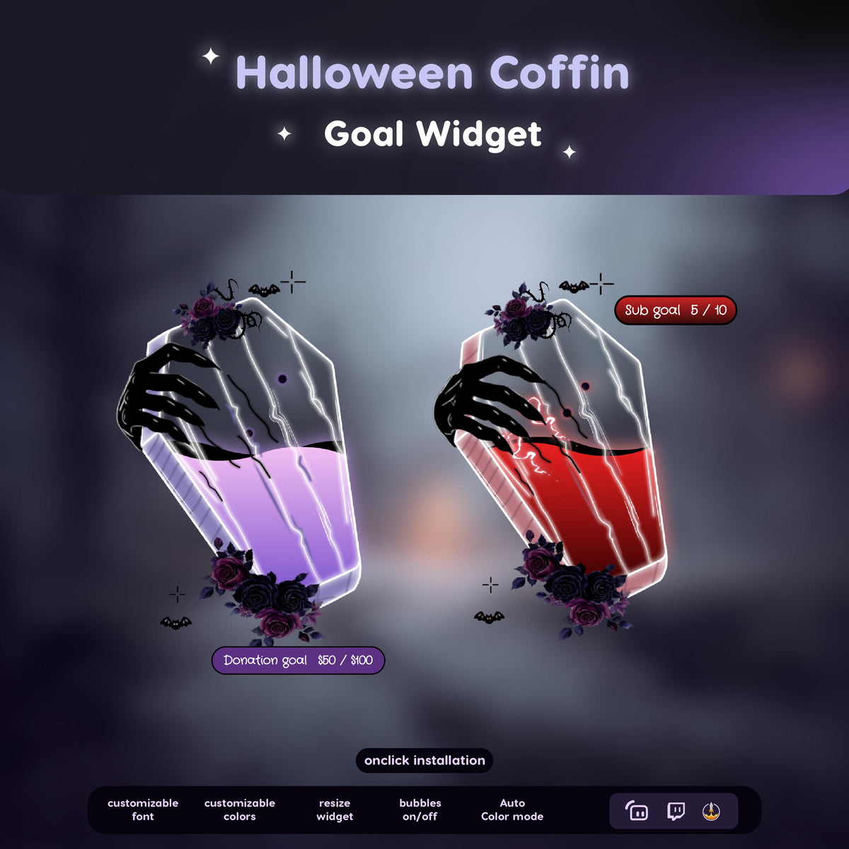 Halloween Coffin Goal Widget: Dark Night, Dark Rose - Streamer Assets