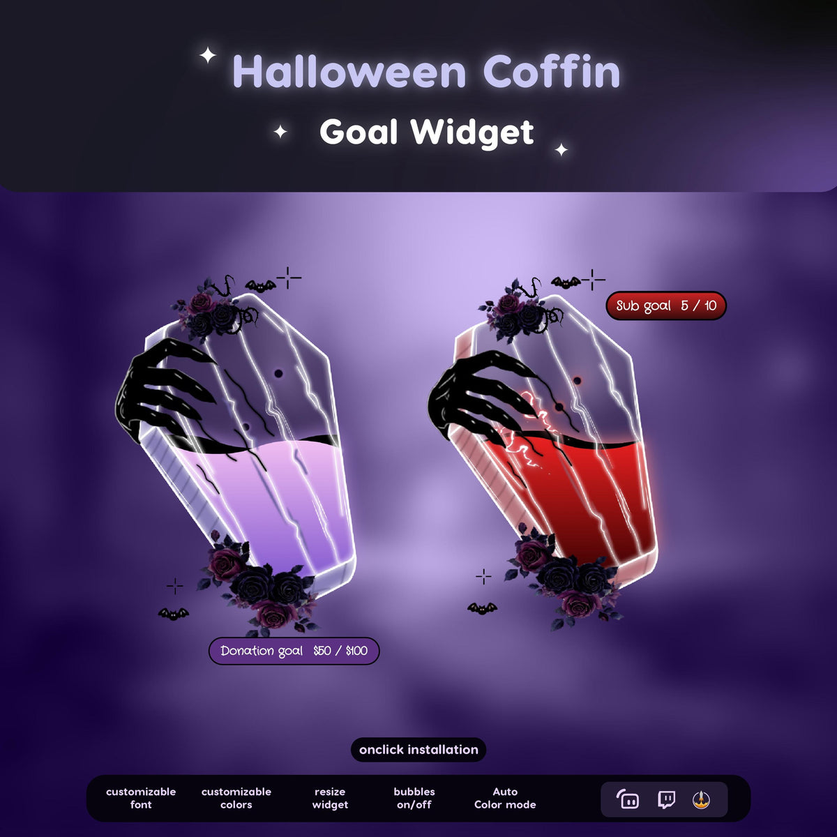 Halloween Coffin Goal Widget: Dark Night, Dark Rose - Streamer Assets