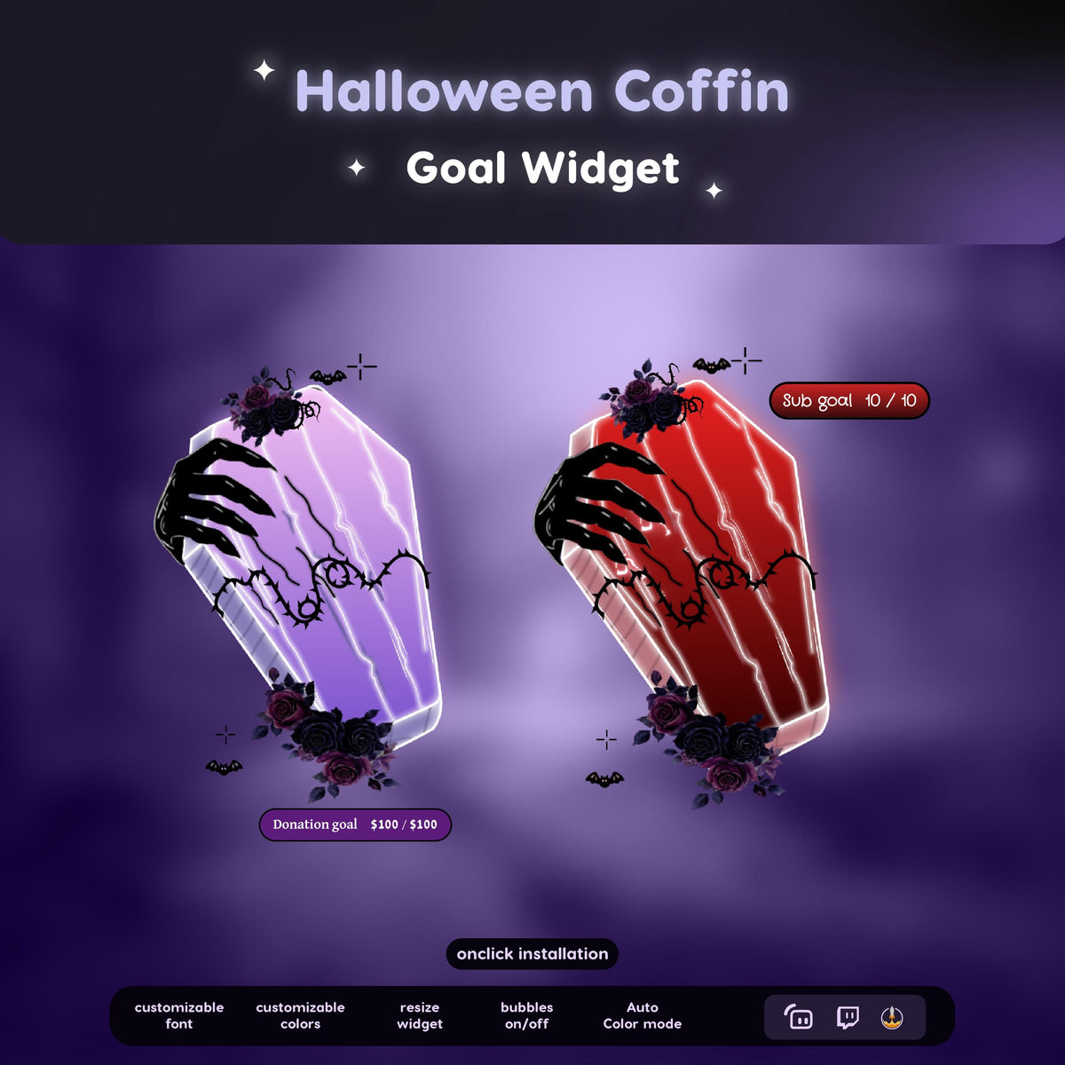 Halloween Coffin Goal Widget: Dark Night, Dark Rose - Streamer Assets