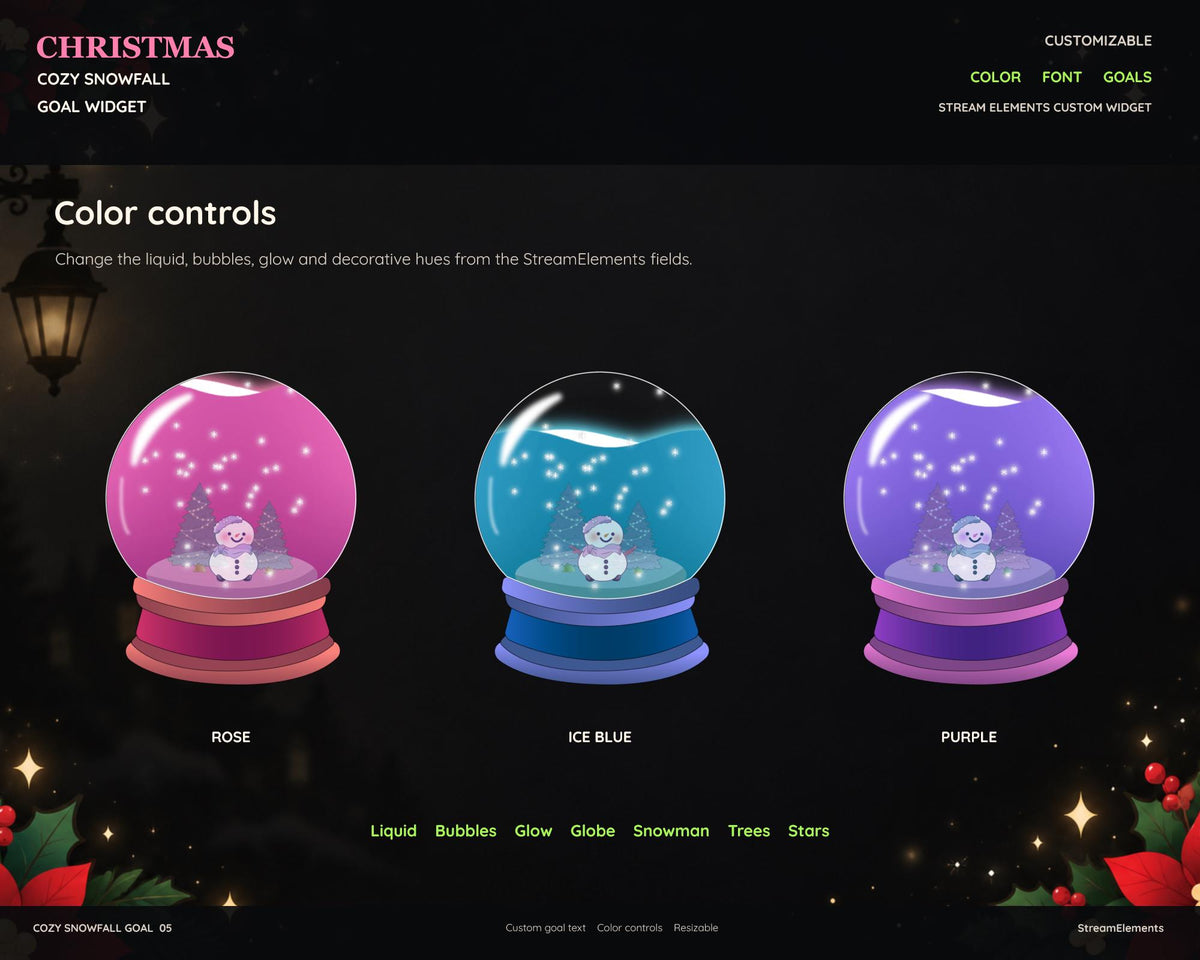Christmas Twitch Goal Widget for StreamElements, Animated Snow Globe OBS Overlay