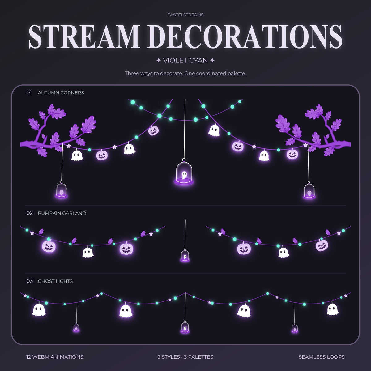 Halloween Animated Twitch Stream Decorations, Spooky Autumn Ambience Lights for OBS, Animated Ghost & Pumpkin Overlay (digital download)