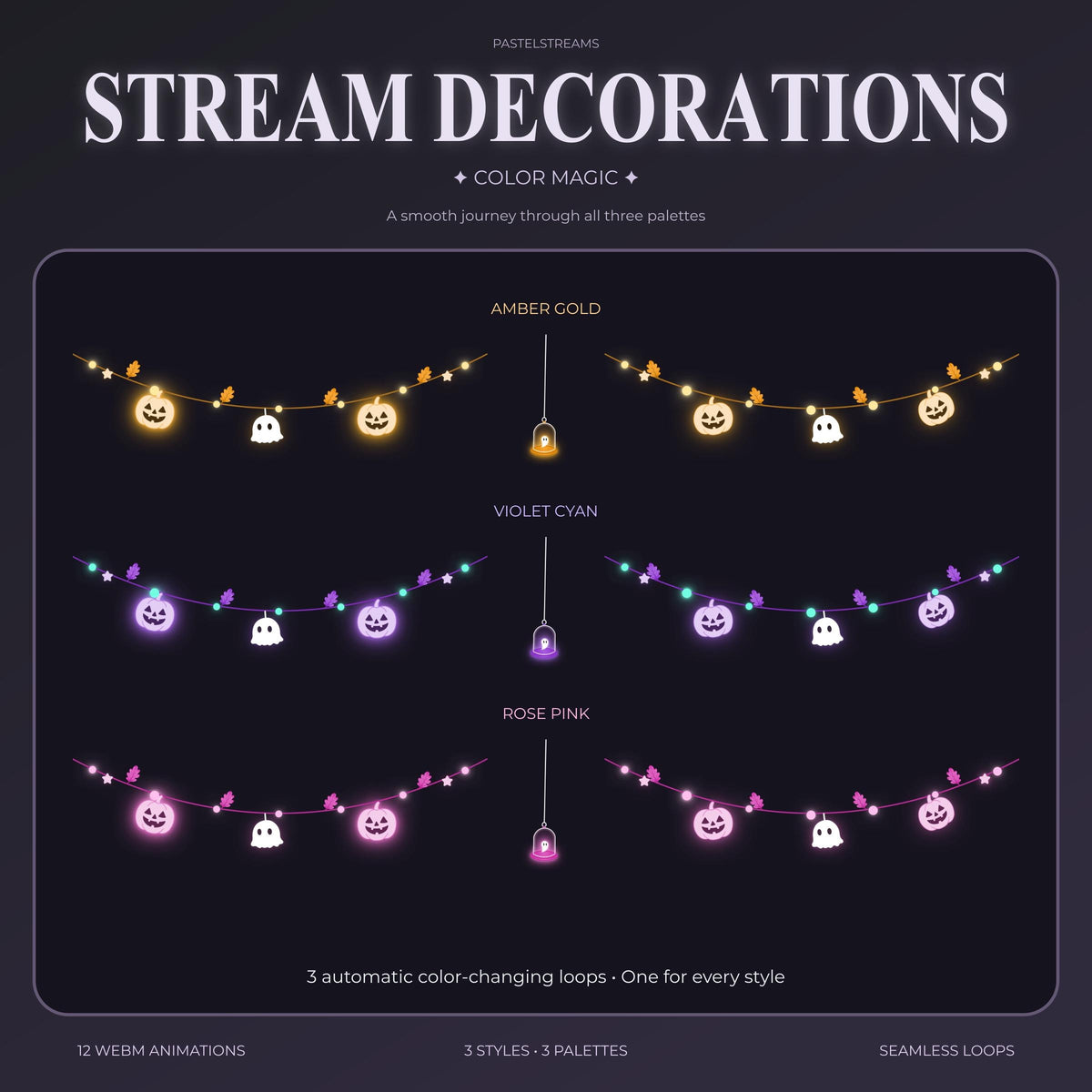 Halloween Animated Twitch Stream Decorations, Spooky Autumn Ambience Lights for OBS, Animated Ghost & Pumpkin Overlay (digital download)
