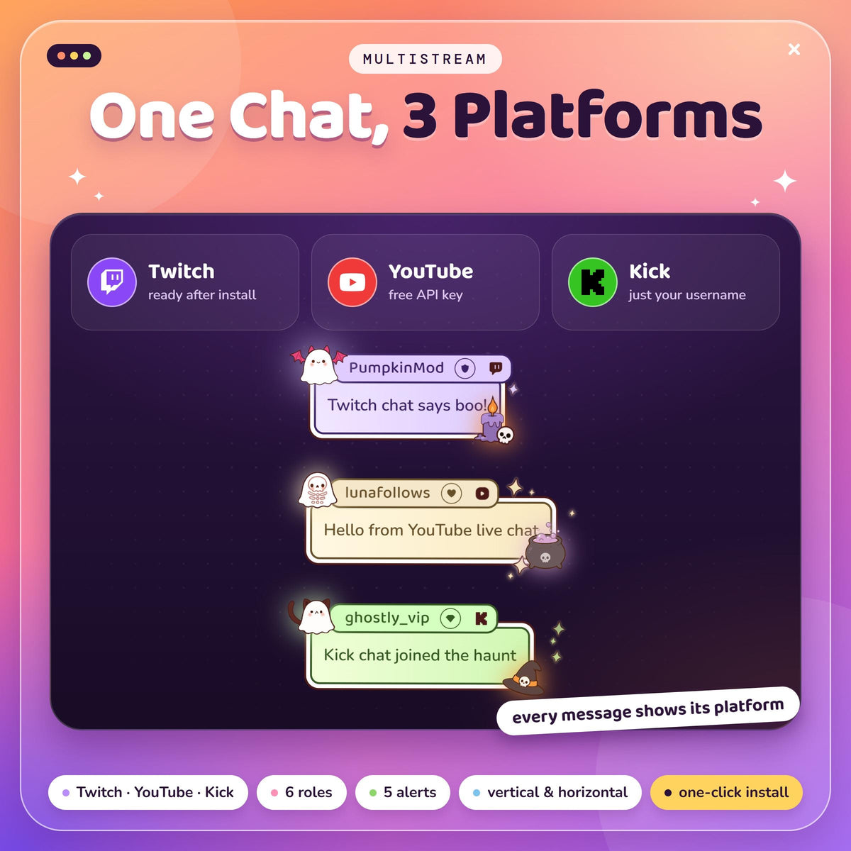 Pastel Halloween Chat Widget for Twitch YouTube Kick, Ghost Multistream Chat Box, StreamElements OBS