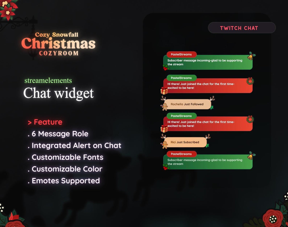 Christmas Twitch Chat Widget for StreamElements, Cozy Snowfall Chat Overlay, OBS Browser Source, Digital Download