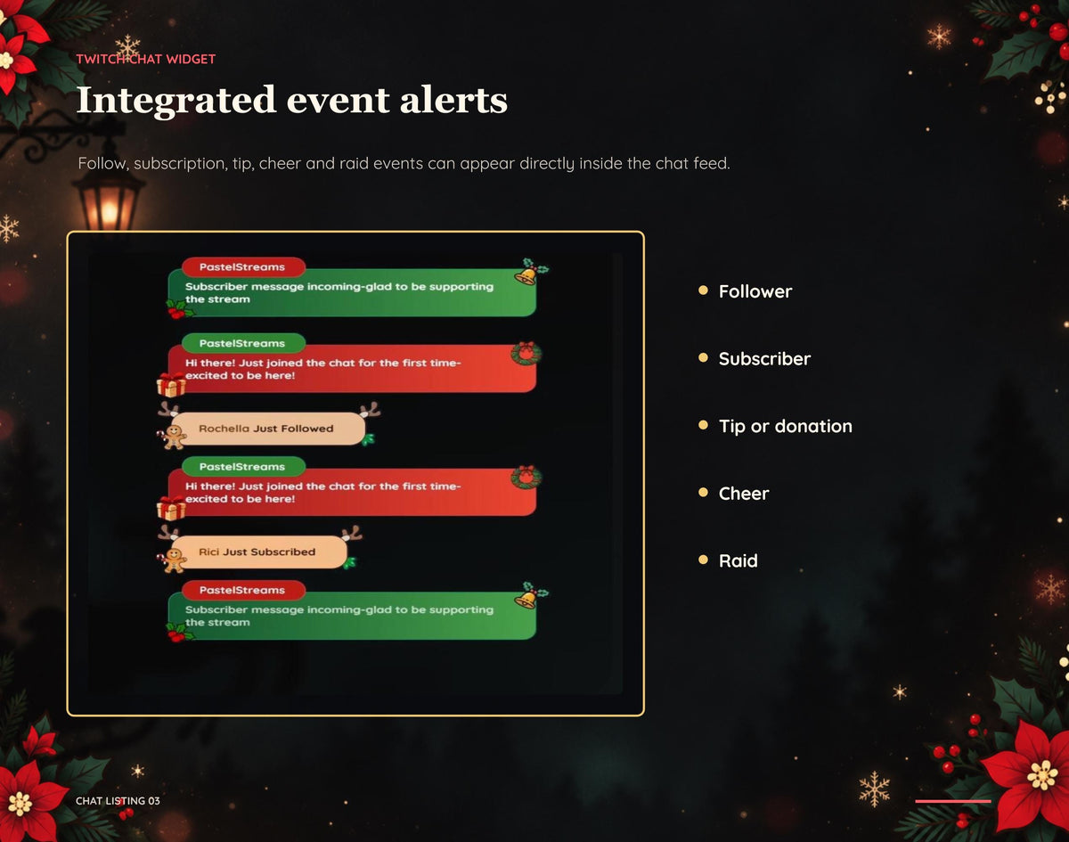 Christmas Twitch Chat Widget for StreamElements, Cozy Snowfall Chat Overlay, OBS Browser Source, Digital Download