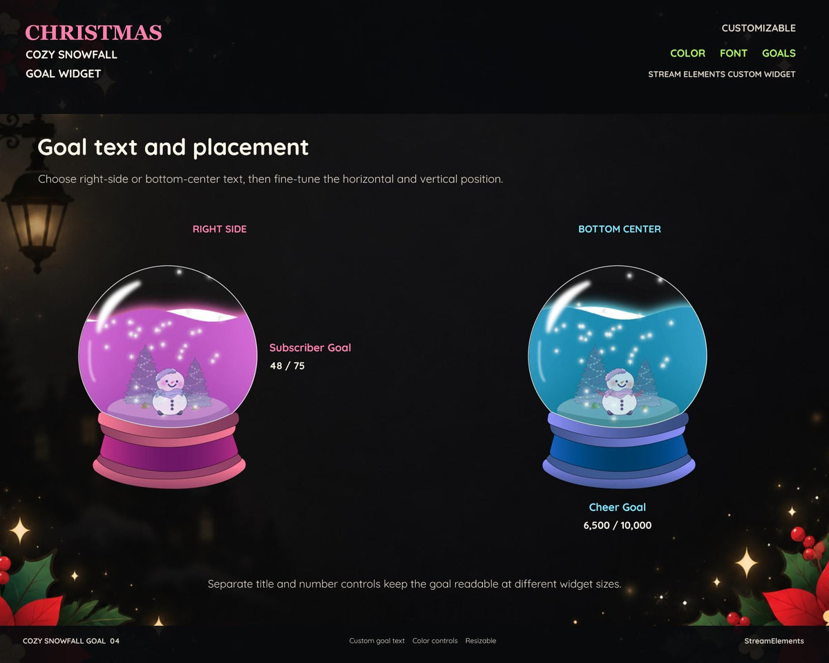 Christmas Twitch Goal Widget for StreamElements, Animated Snow Globe OBS Overlay