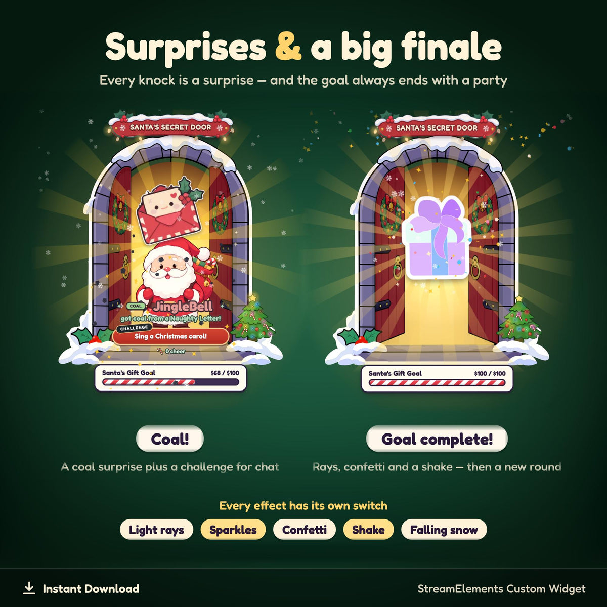 Christmas Twitch Widget, Naughty or Nice Chat Game & Goal, Santa's Secret Door Overlay StreamElements