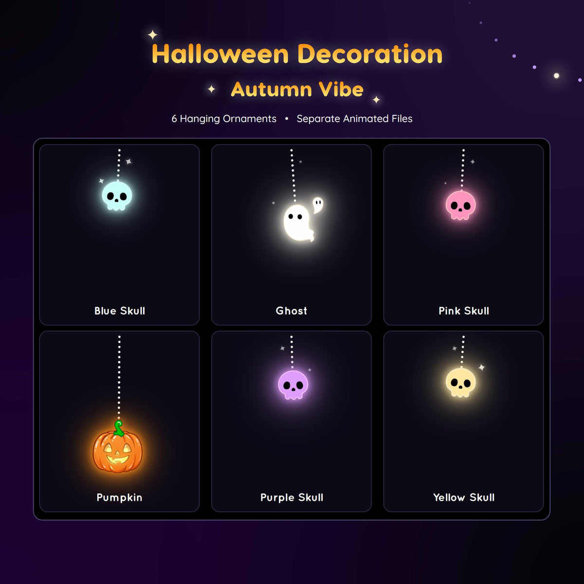 Halloween Stream Decoration | Animated String Light Garland | Ghost Skull Pumpkin | Autumn Twitch Overlay | Vtubers Assets