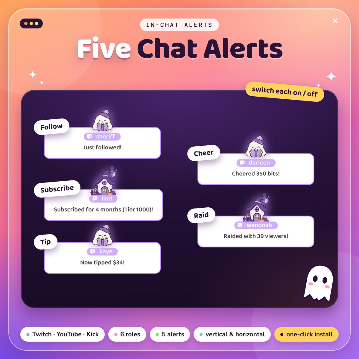 Pastel Halloween Chat Widget for Twitch YouTube Kick, Ghost Multistream Chat Box, StreamElements OBS