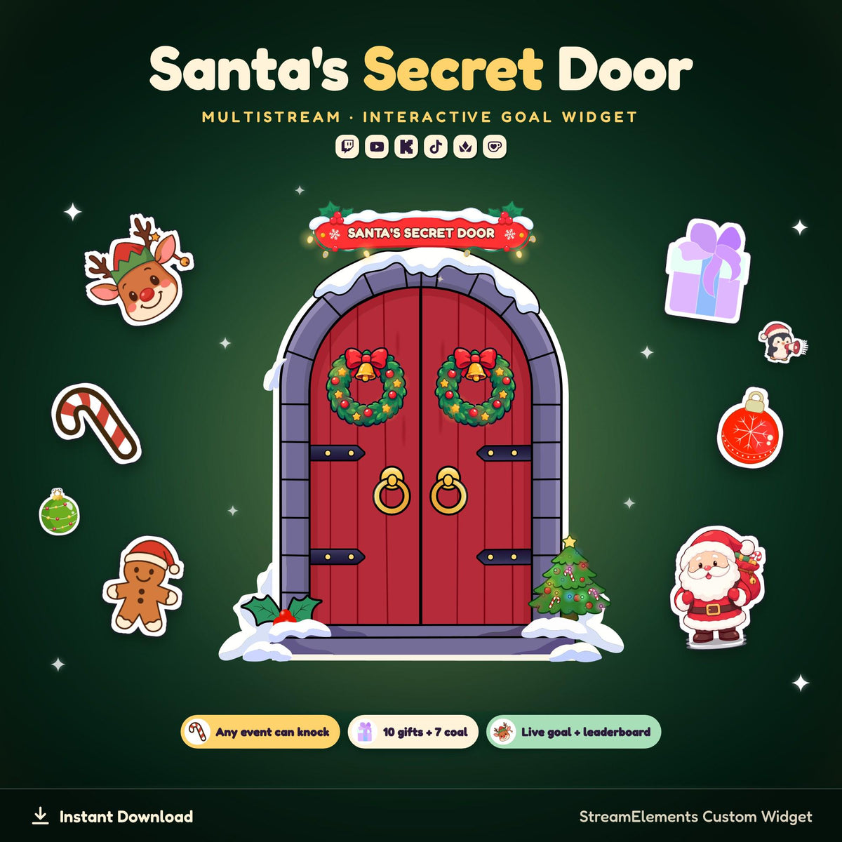 Christmas Twitch Widget, Naughty or Nice Chat Game & Goal, Santa's Secret Door Overlay StreamElements