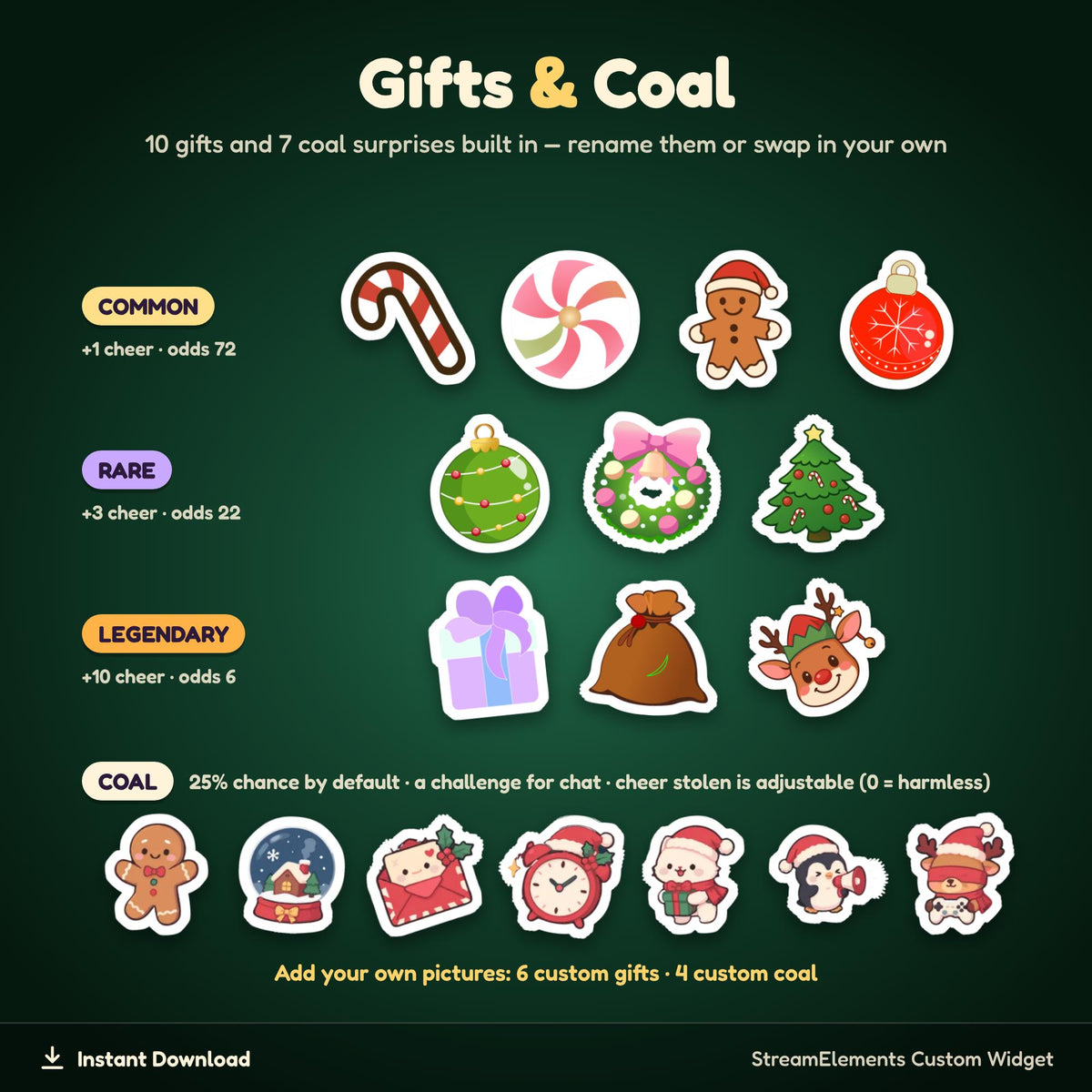 Christmas Twitch Widget, Naughty or Nice Chat Game & Goal, Santa's Secret Door Overlay StreamElements