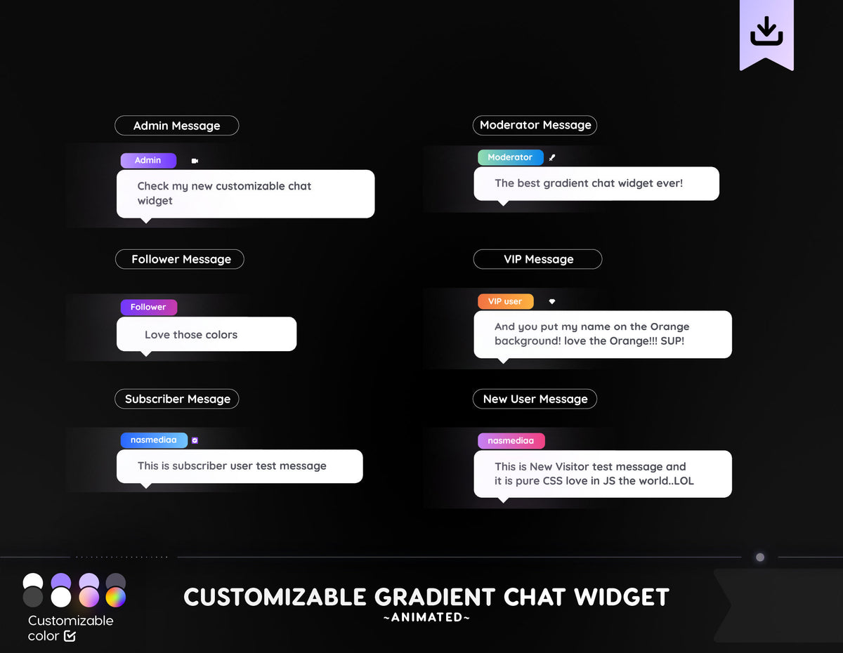Customisable Gradient Chat widget Goal Widget Event Widget